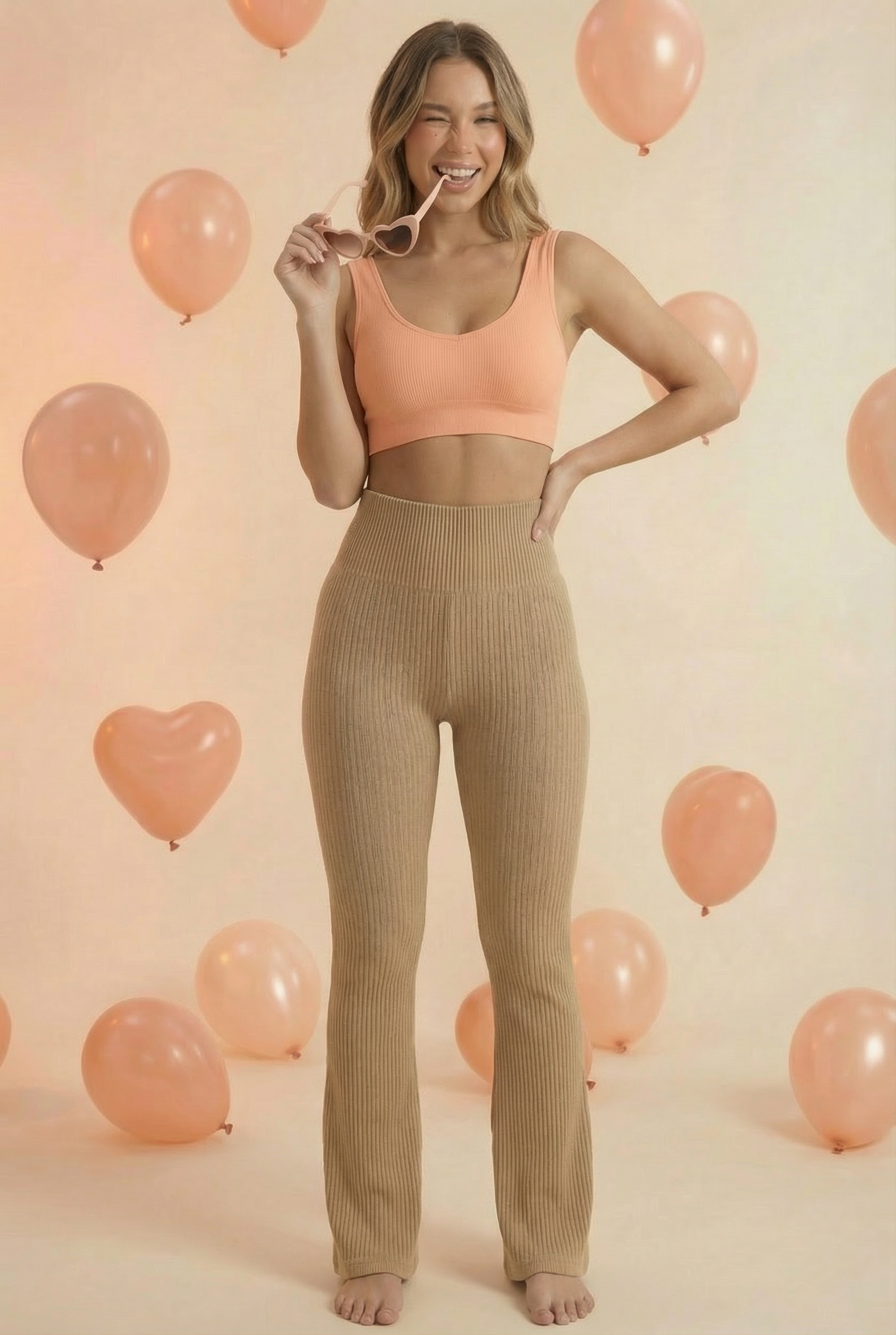 PREMIUM BEIGE RIBBED FLARED