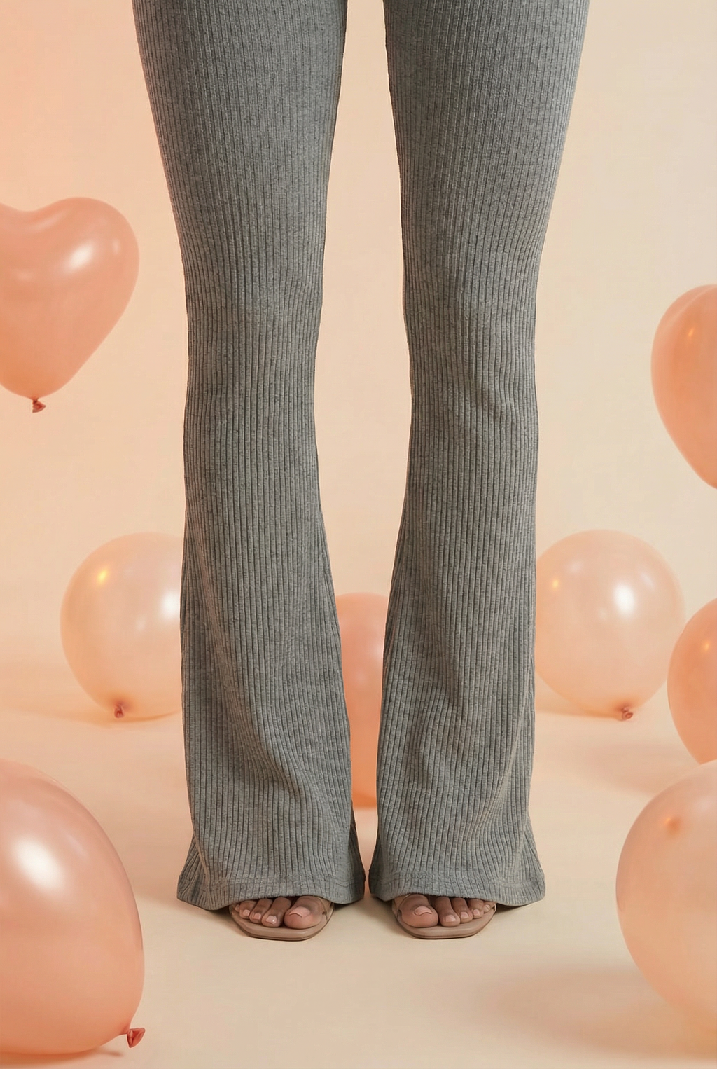 PREMIUM GREY RIBBED FLARED