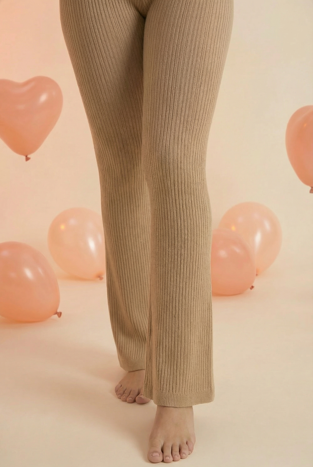 PREMIUM BEIGE RIBBED FLARED